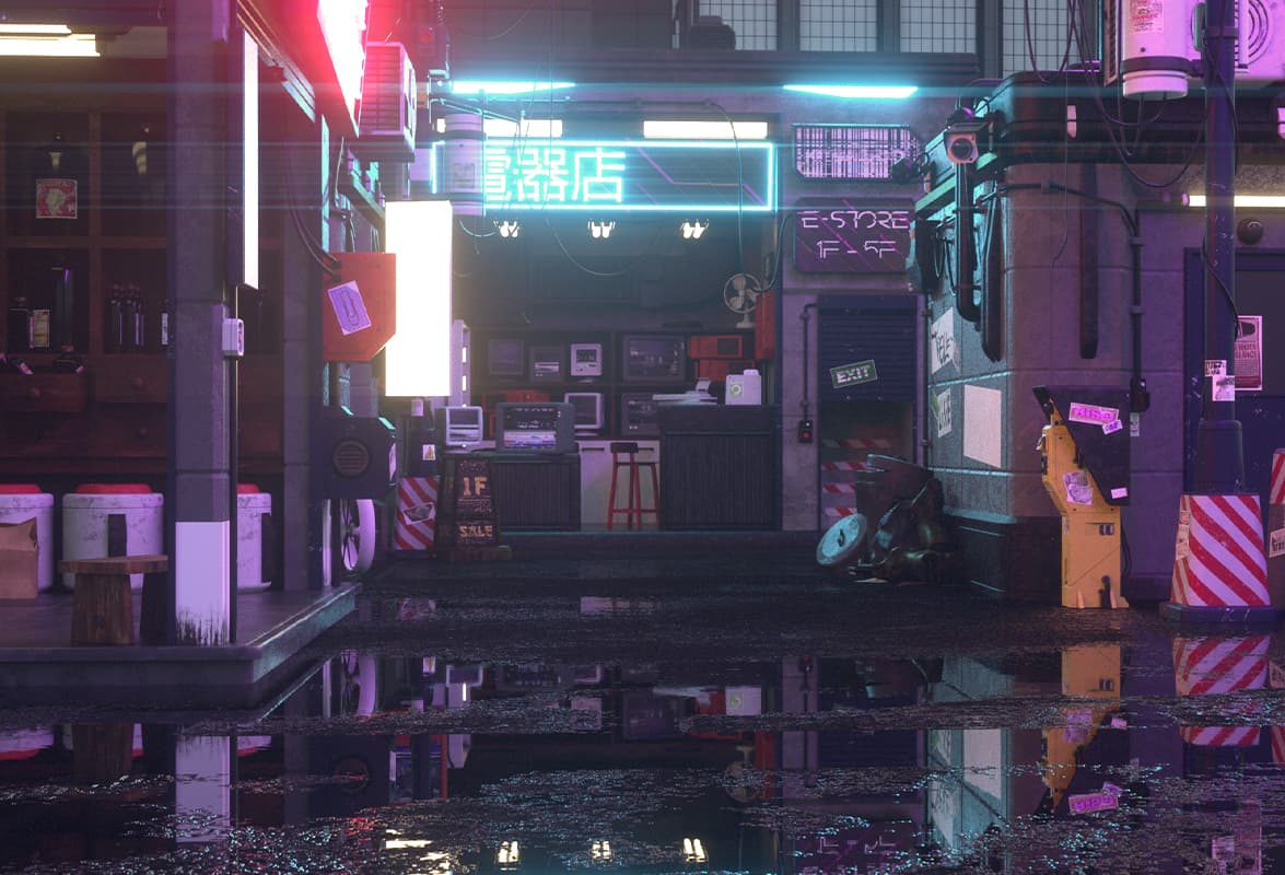 3d render of a futuristic street in Tokyo