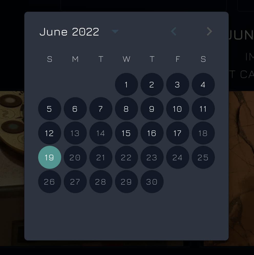 NASA.cam datepicker design