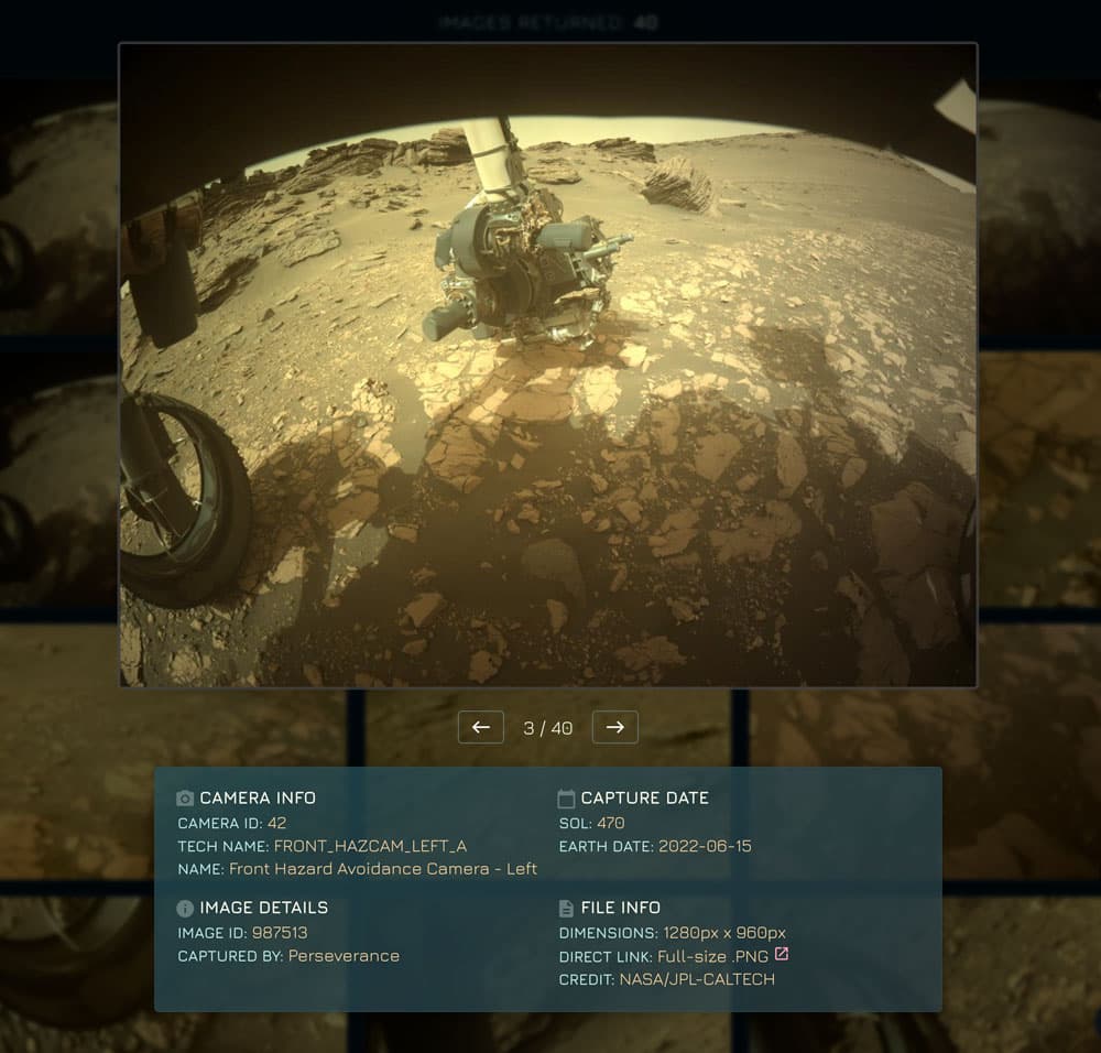 NASA.cam single image detail design